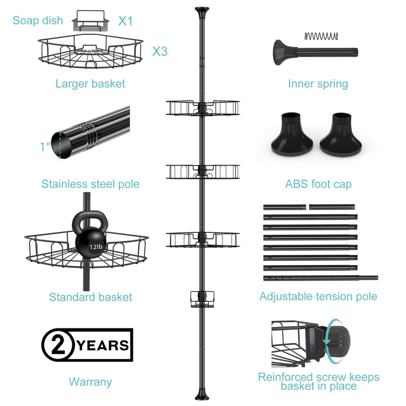 Rebrilliant Lloydine Tension Pole Stainless Steel Shower Caddy Wayfair